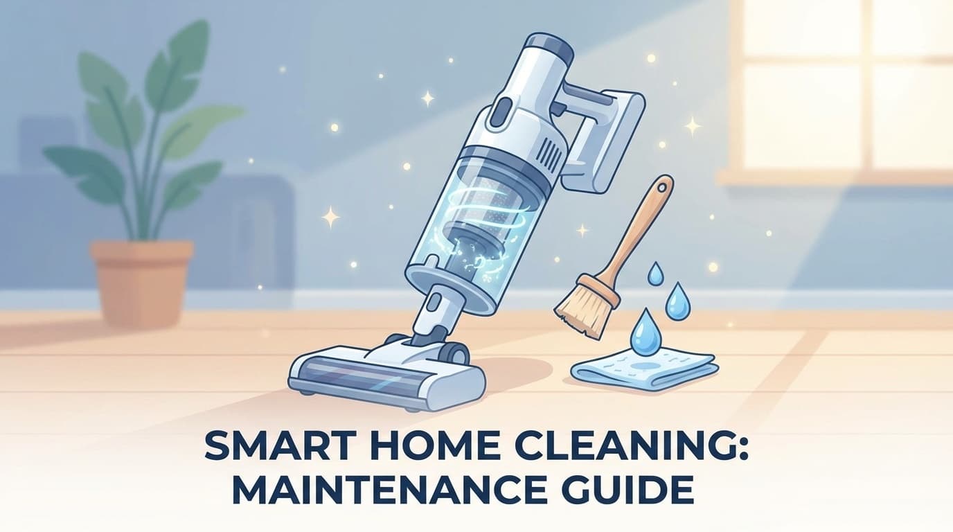 スティック掃除機のフィルター掃除とメンテナンスのイメージイラスト