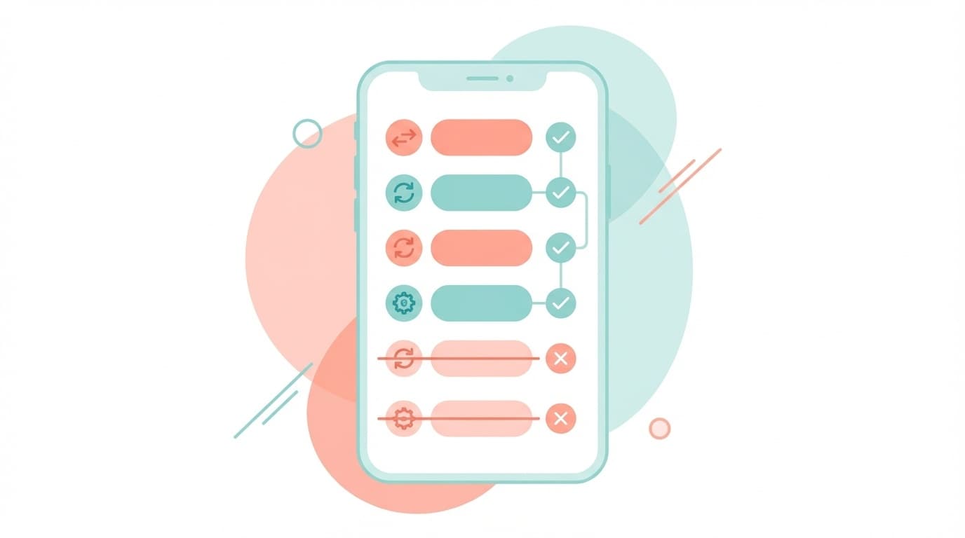 スマートフォンの画面にサブスクリプション一覧が表示されている抽象的なイラスト