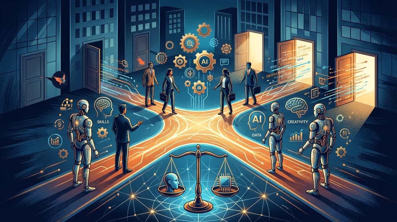 テック人材市場の構造変化を表す人間とAIの共存の概念図