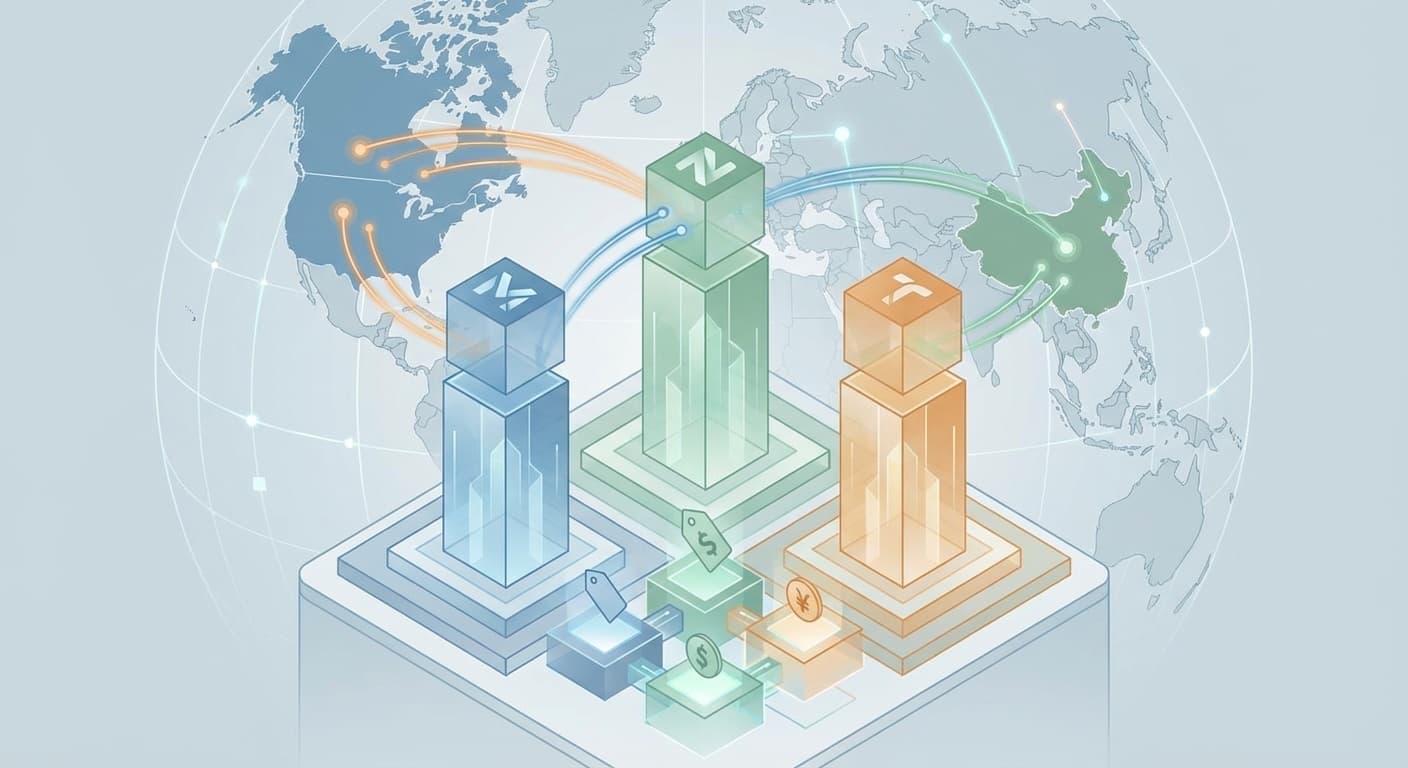 Tencent WorkBuddy vs Microsoft Copilot Cowork vs NVIDIA NemoClaw ── エンタープライズAIエージェント市場の三つ巴の競争構造を表すイラスト