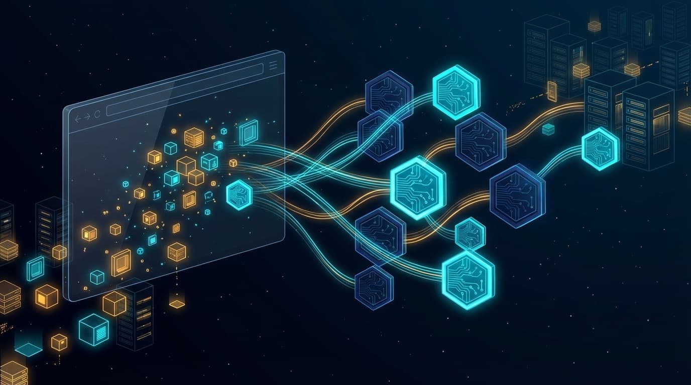 WebAssemblyの概念を表す抽象的なデジタルアートイラスト