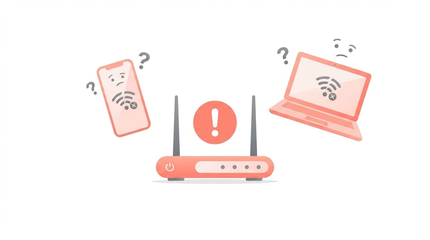 Wi-Fiに繋がっているのにインターネット接続なしと表示されたスマホとパソコンの画面イメージ