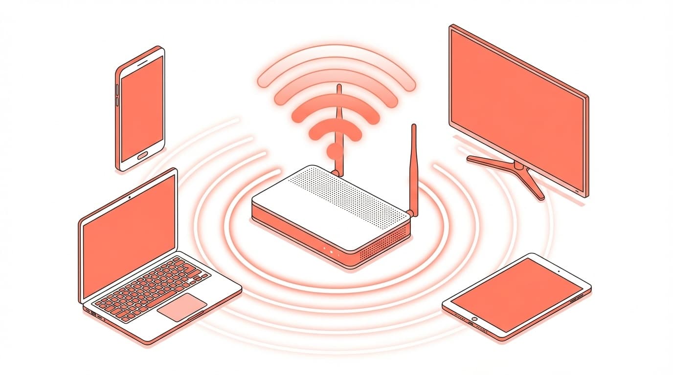 自宅のWi-Fiルーターと接続デバイスのイラスト