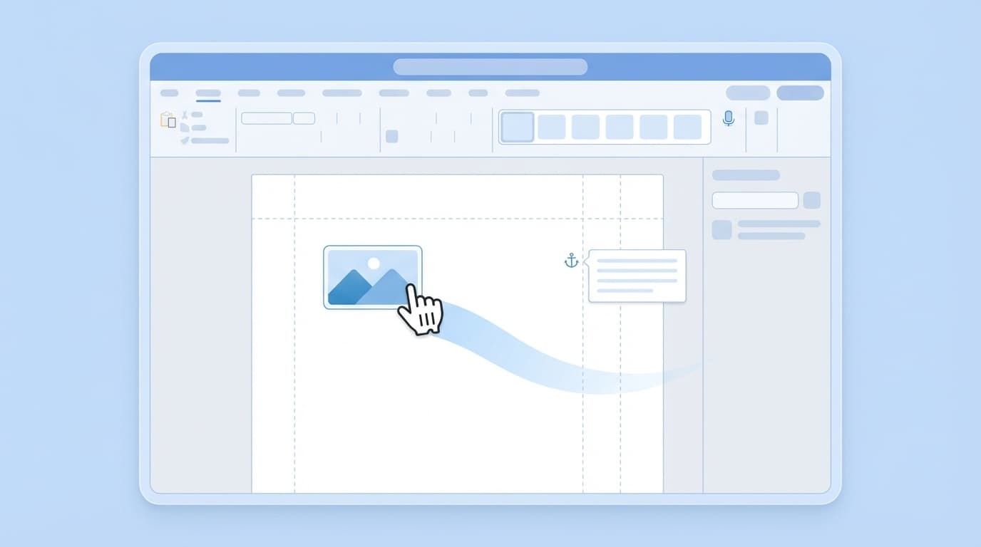 Wordで画像の文字列の折り返しとアンカー設定を変更して自由に配置するイメージ