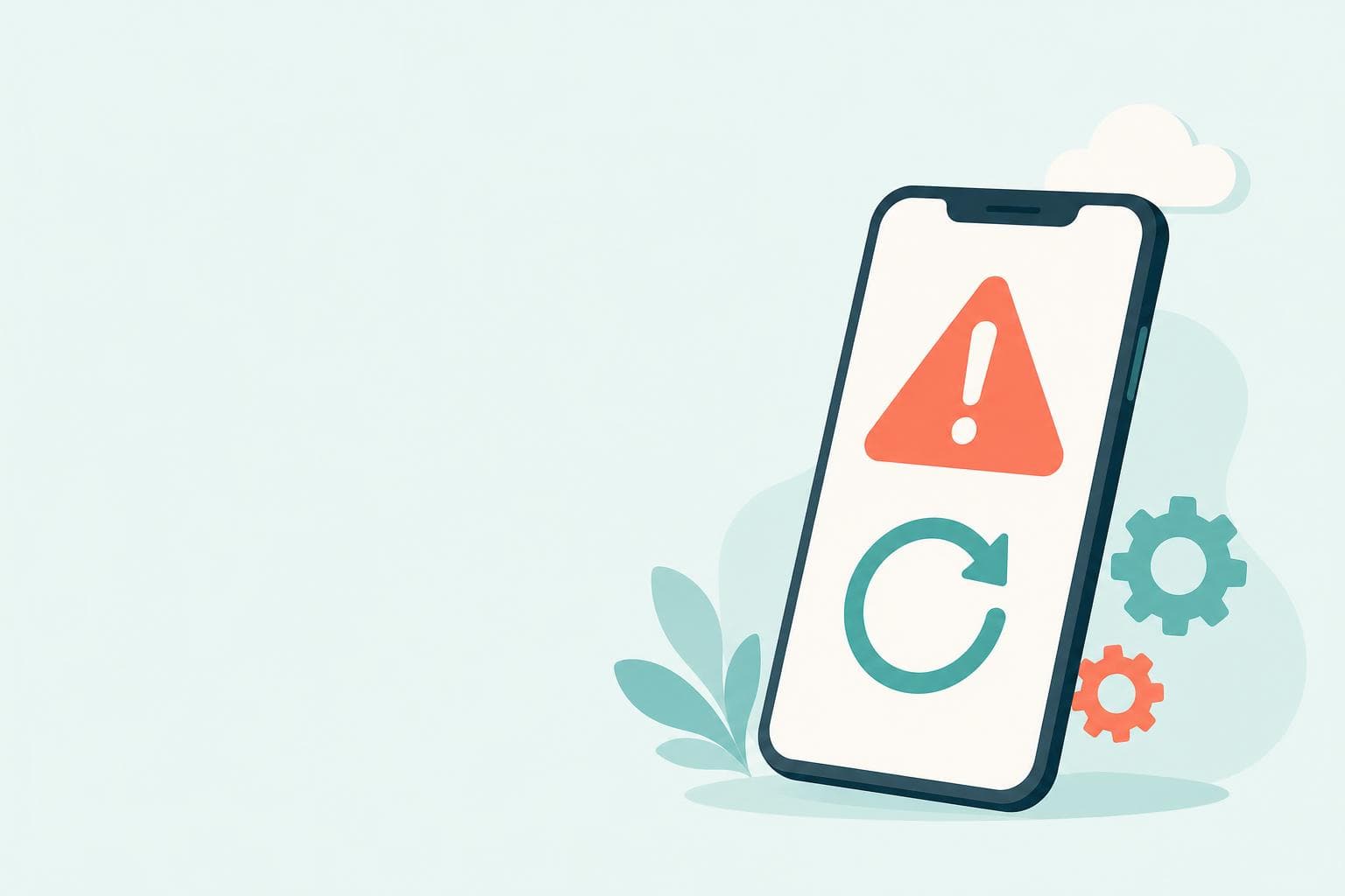 スマホの画面に警告マークと再読み込みの矢印が表示されているイラスト(Xアプリのエラー対処)