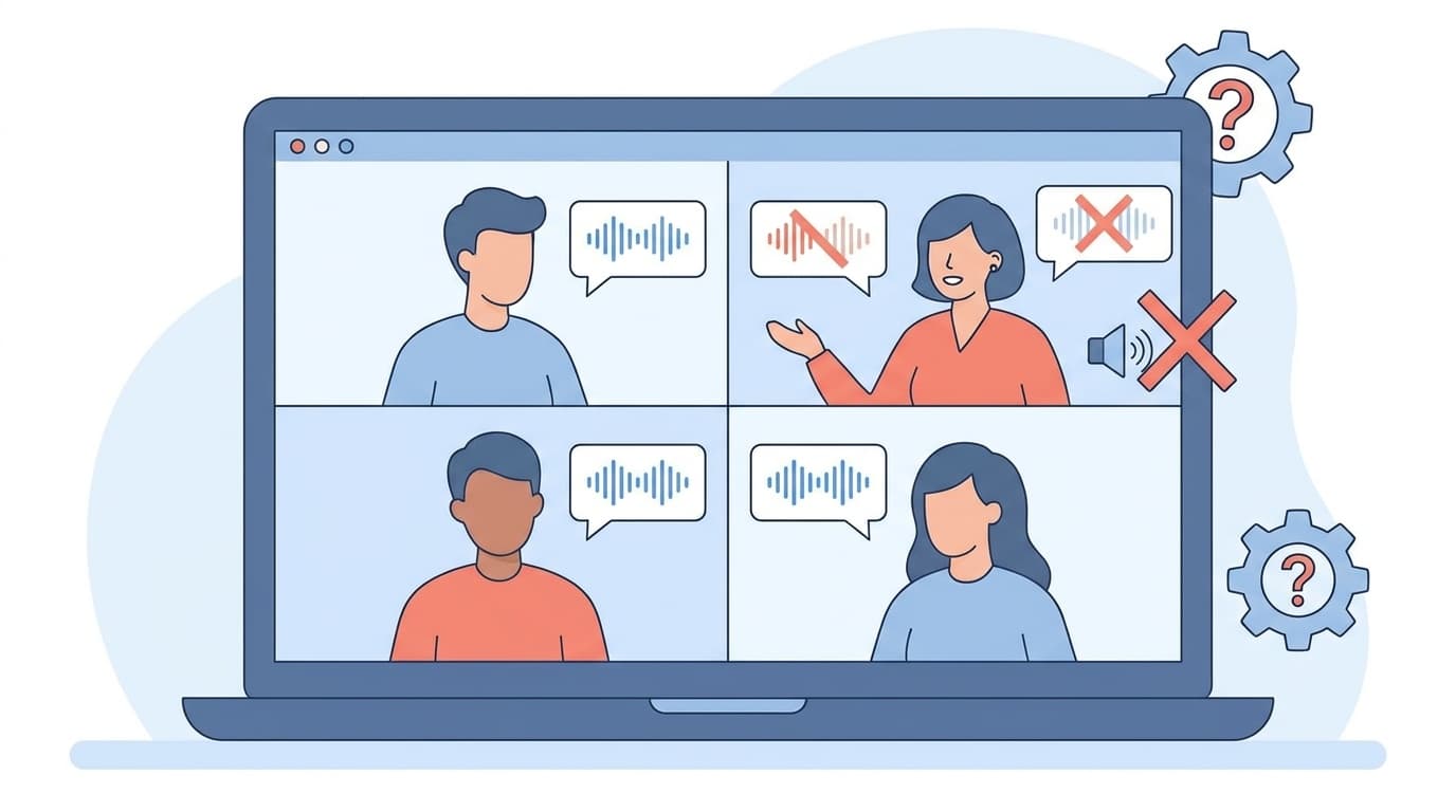 Zoom会議で相手の声が聞こえないスピーカートラブルのイメージイラスト