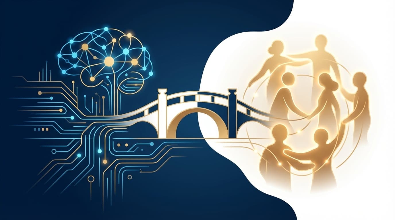 AIと人間の幸福の均衡を表す概念図